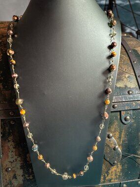 Cookie Lee Brown Amber Faceted Bead Necklace with Tiger Eye Accents & Gold-Tone